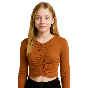 Cherie Los Angeles Ruched Cropped Top Rust Orange Small